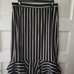 Cato Black & White Ruffled Midi Skirt
